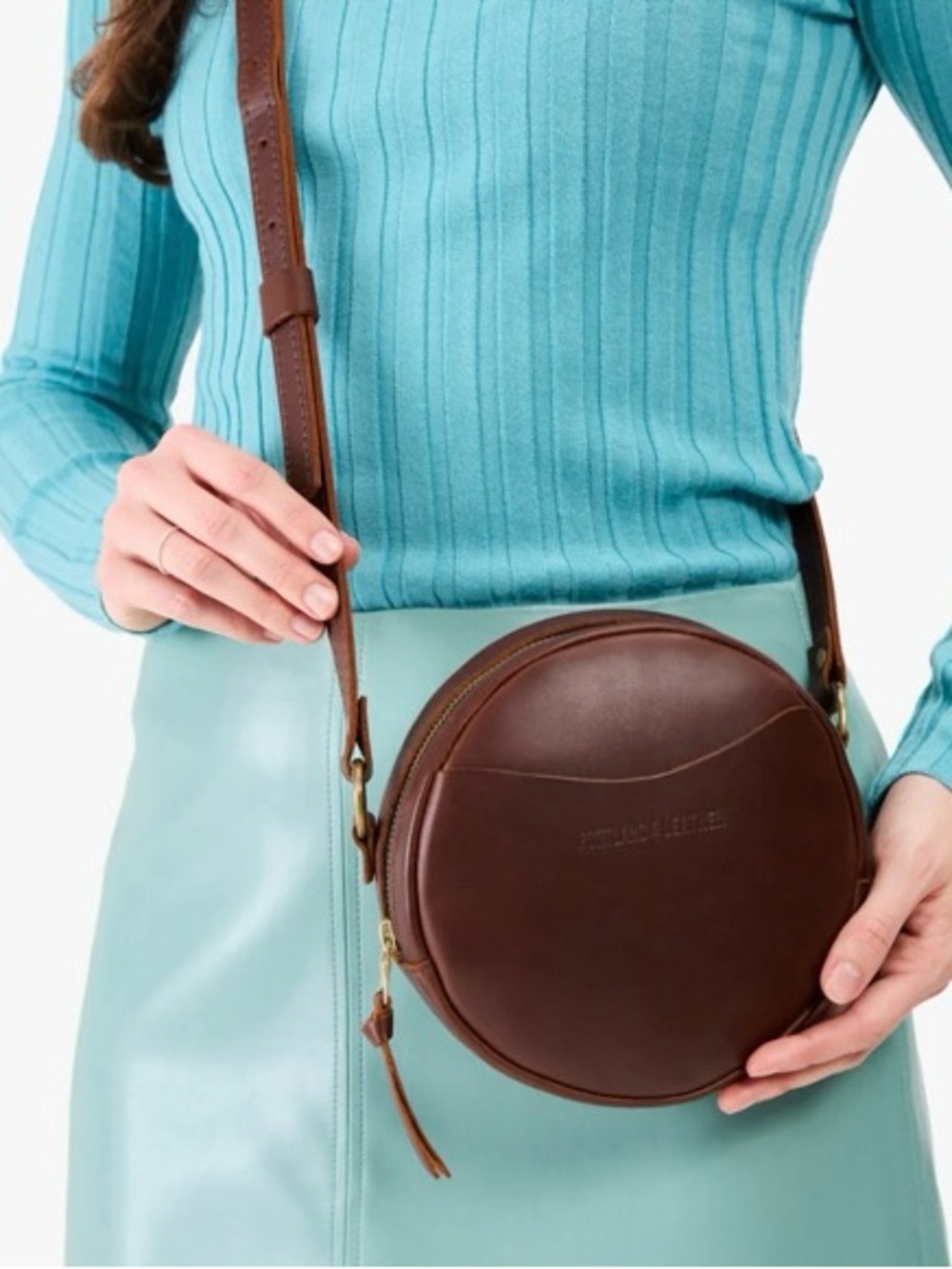 Portland Leather Goods Circle Crossbody Bag Dark Brown Pebbled Leather